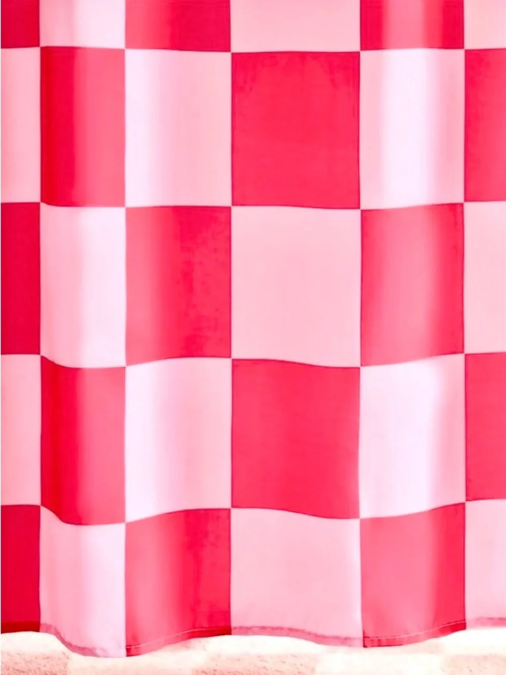 Elle Decor Femme Modern Vintage Pink & Red Checkered Bathroom Shower Curtain